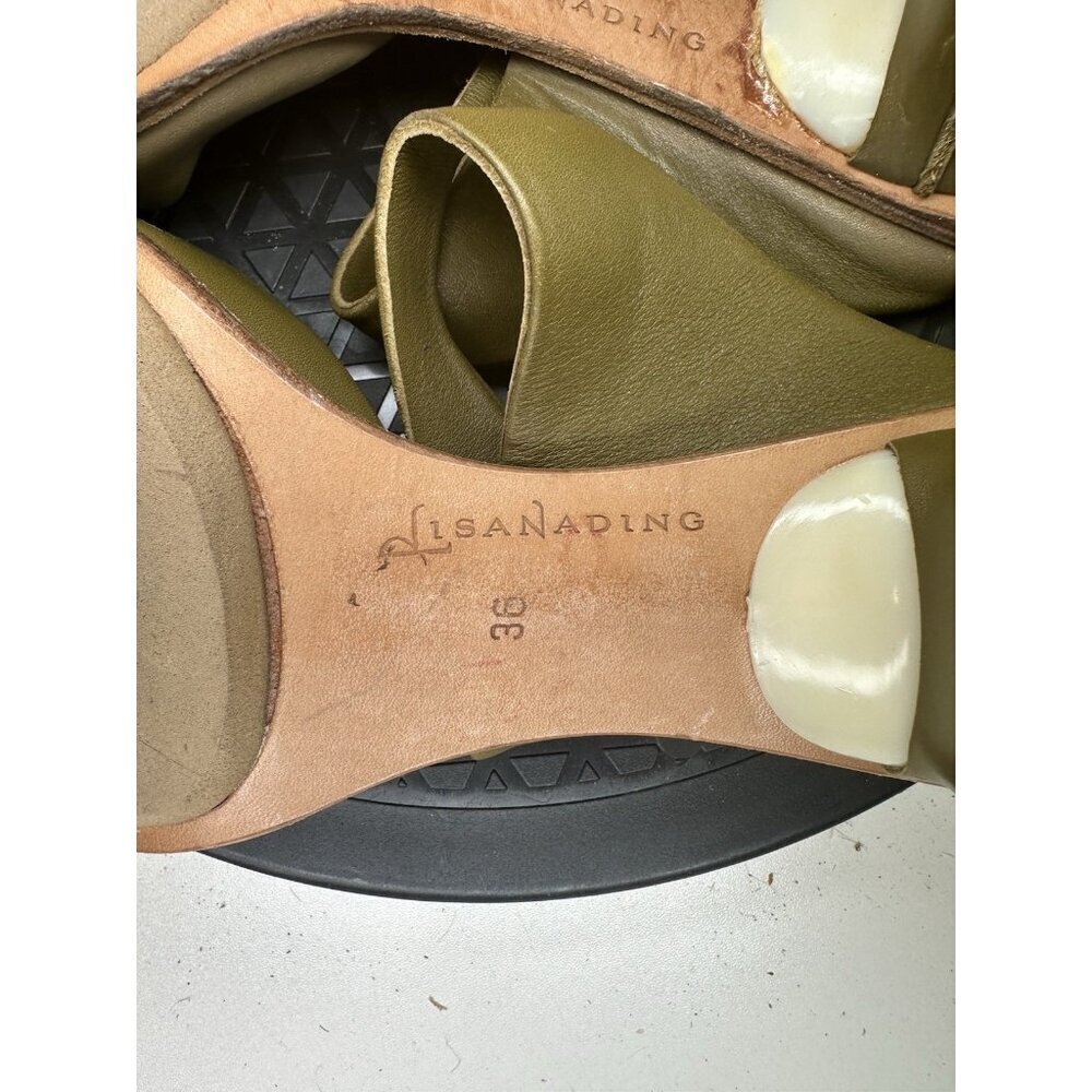 VTG Lisa Nading Green Leather Open Toe Heel Sandals Sz 36 / 6 US - Picture 8 of 12